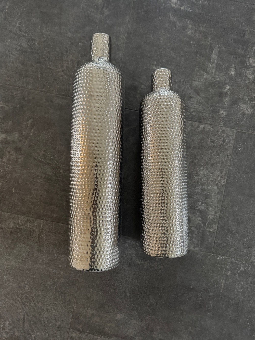 Large Decorative Textured Glass Vase Set - Silver